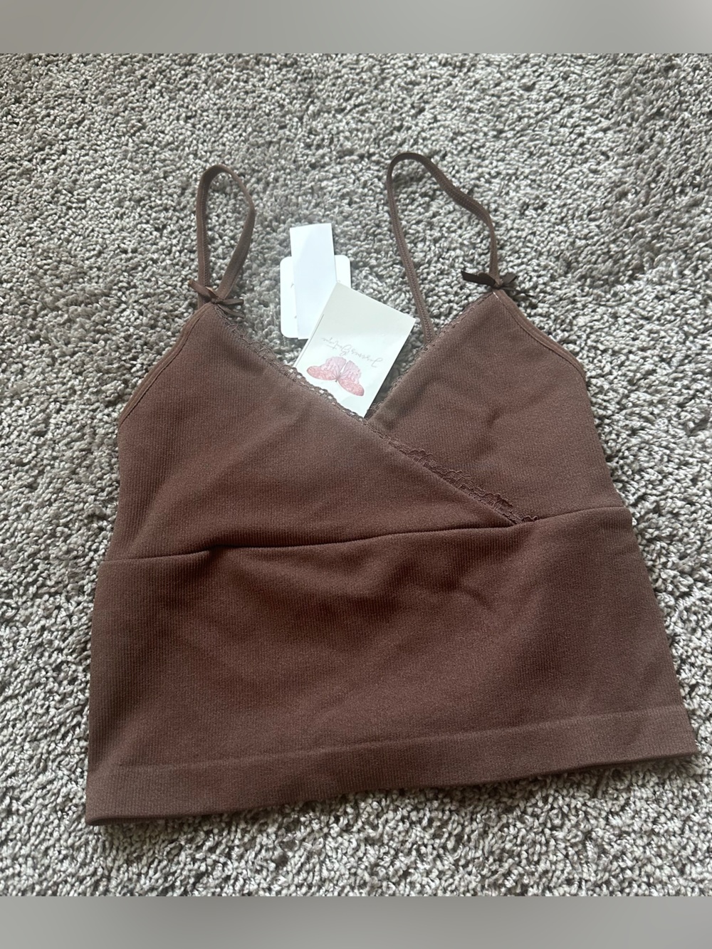 Women’s Brown Knit Triangle Tank Top with Adjustable Straps
